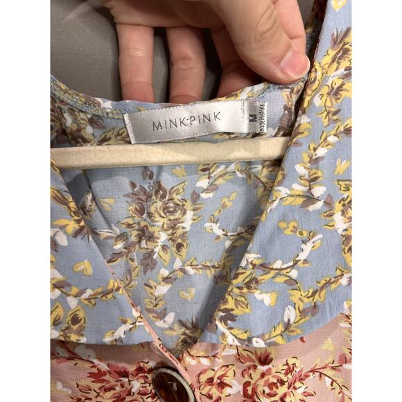 Mink Pink Dress Womens Size M Collar Blue/ Pink Button Mini Pockets Coquette - Picture 3 of 11